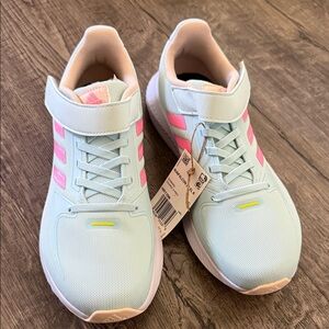 adidas Kids Mint Green and Pink Hook-and-Loop Sneakers